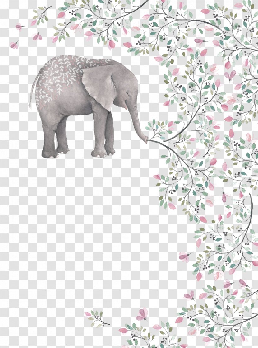 Watercolor Painting Watercolor: Flowers Illustration - Mammal - Creative Elephant Garland Border Vector Material Transparent PNG