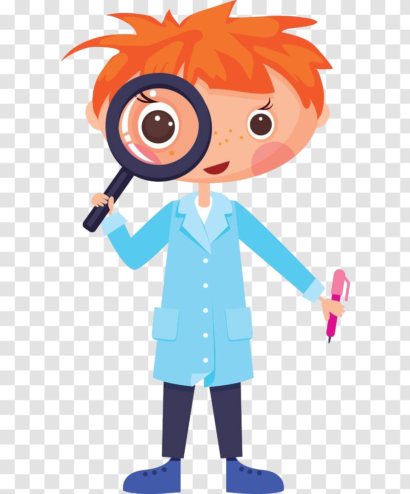 Scientist Cartoon Illustration - Nose - The Child Takes Magnifying Glass Transparent PNG
