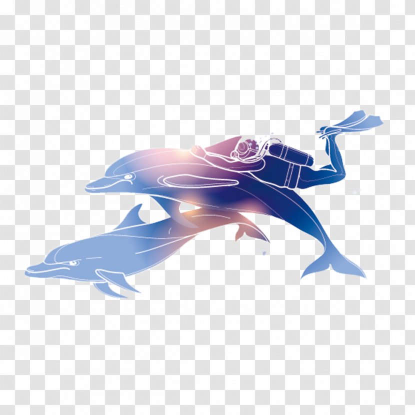 Scuba Diving Dolphin Illustration - Electric Blue Transparent PNG