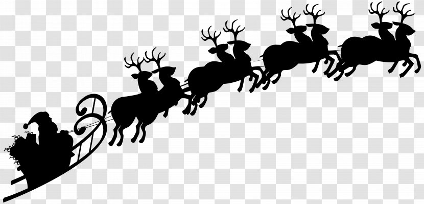 Reindeer Santa Claus Silhouette Sled Clip Art - Cattle Like Mammal - Sleigh Cliparts Transparent PNG