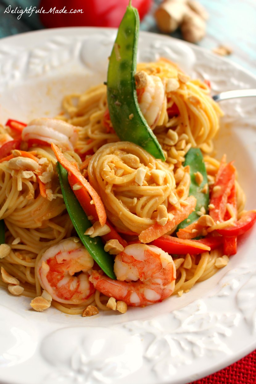 Pasta Thai Cuisine Chinese Noodles Peanut Sauce - Southeast Asian Food - Shrimps Transparent PNG