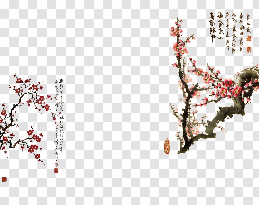 Hanfu Ink Wash Painting Dress Plum Blossom Sleeve - Petal Transparent PNG