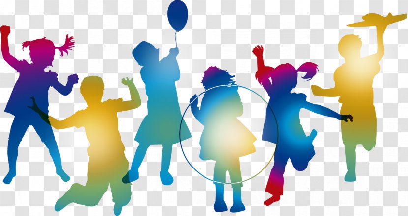 Child Silhouette Vexel - Colored Silhouettes Of Children Jumping Transparent PNG