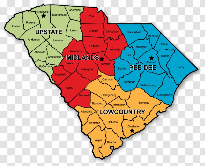 South Carolina Lowcountry Spartanburg County, Pee Dee Lancaster Upstate - County - Map Transparent PNG