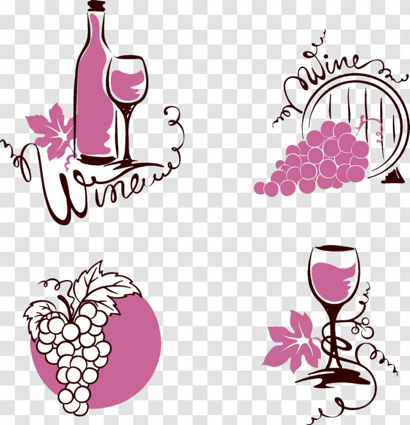Dessert Wine Grapevines - Floral Design - Vector Hand-painted Glasses Transparent PNG