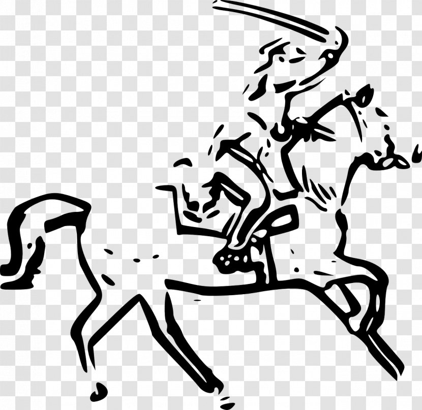 Cavalry Sabre Soldier Clip Art - Black And White - Arabian Sword Transparent PNG