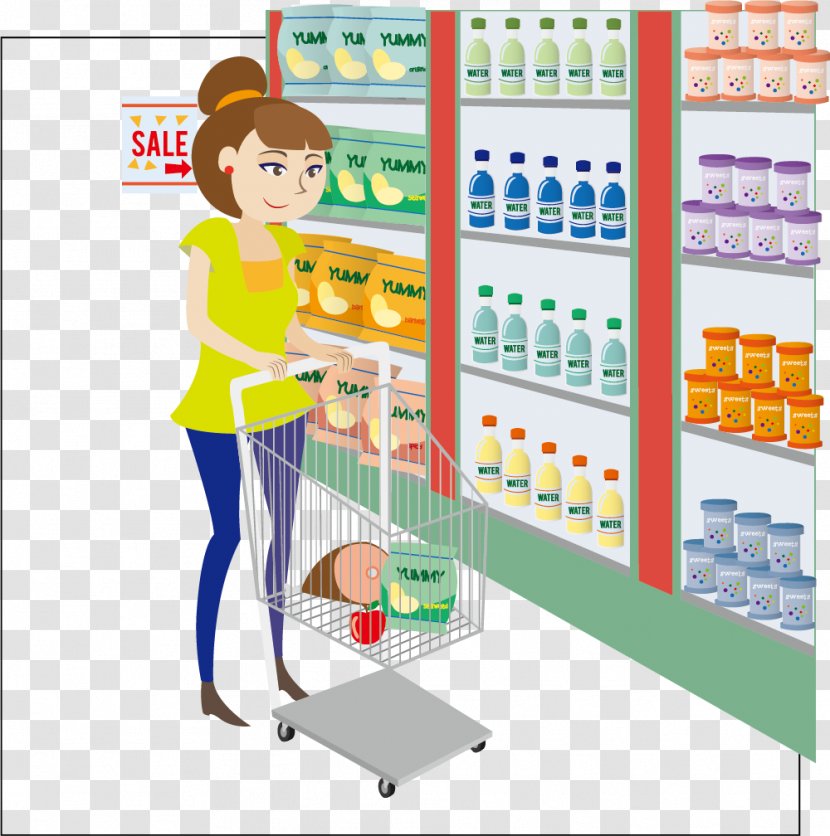 Supermarket Woman - Shelf - Shopping Vector Transparent PNG