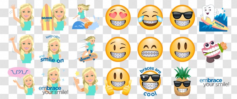 Emoji Surfing Fiji Women's Pro 2016 Sticker Damon System - Orthodontics - Emoticons Transparent PNG