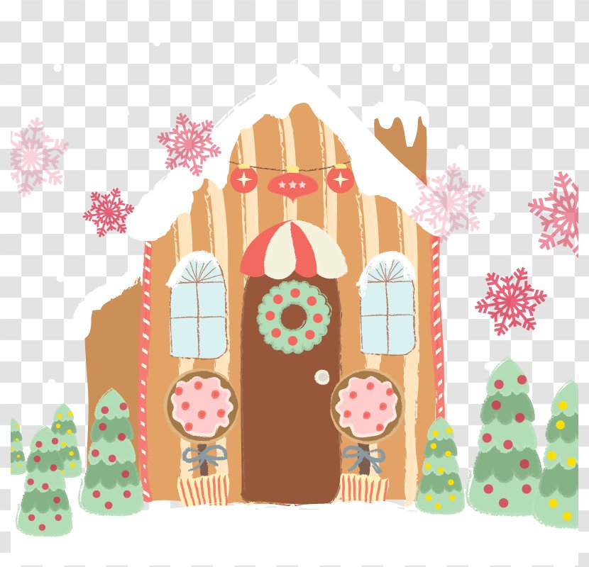 Gingerbread House Christmas Card - Cartoon Greeting Vector Material Cabin Transparent PNG