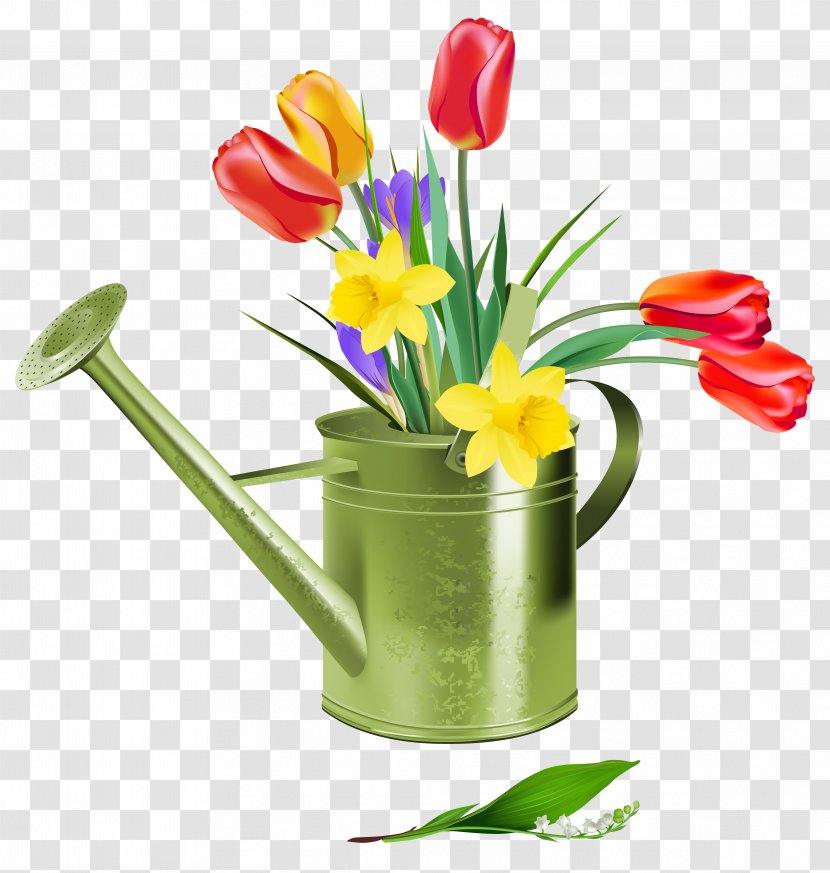 Flower Spring Clip Art - Plant - Green Watering Can With Flowers Clipart Transparent PNG