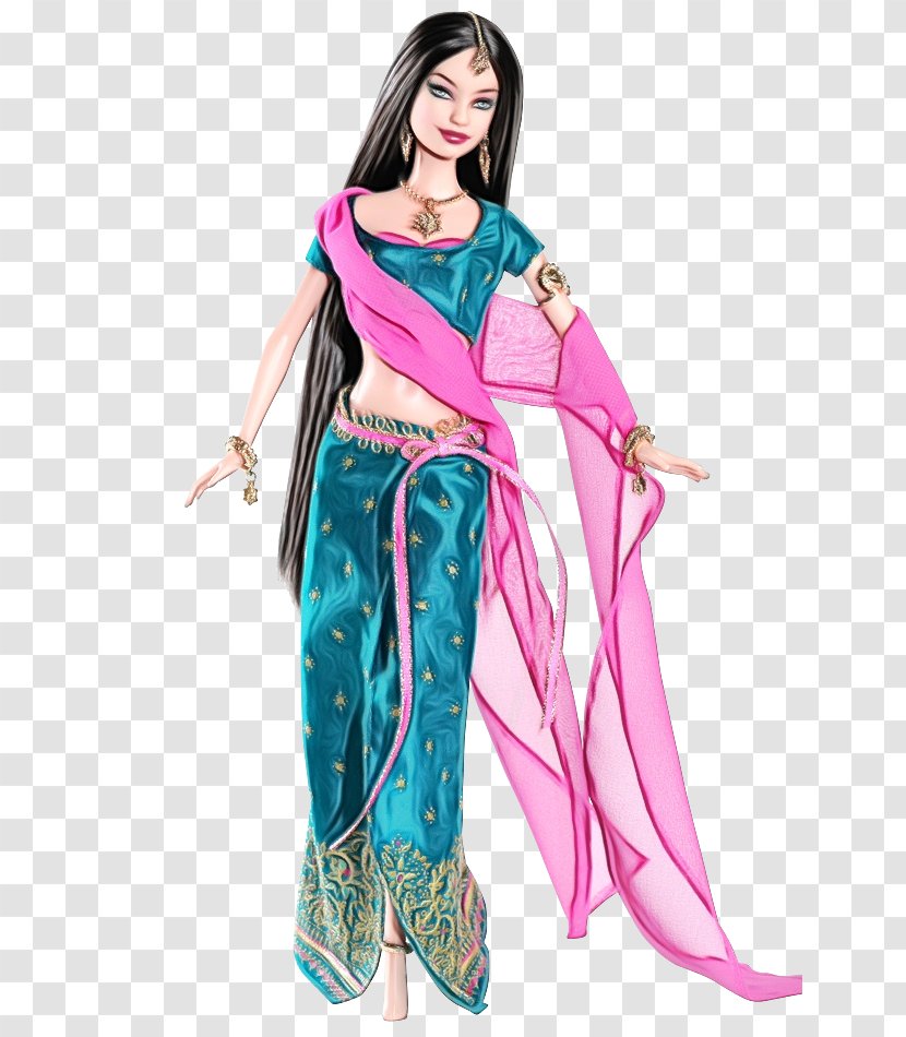 Chinese New Year Watercolor - Sari - Formal Wear Fashion Design Transparent PNG