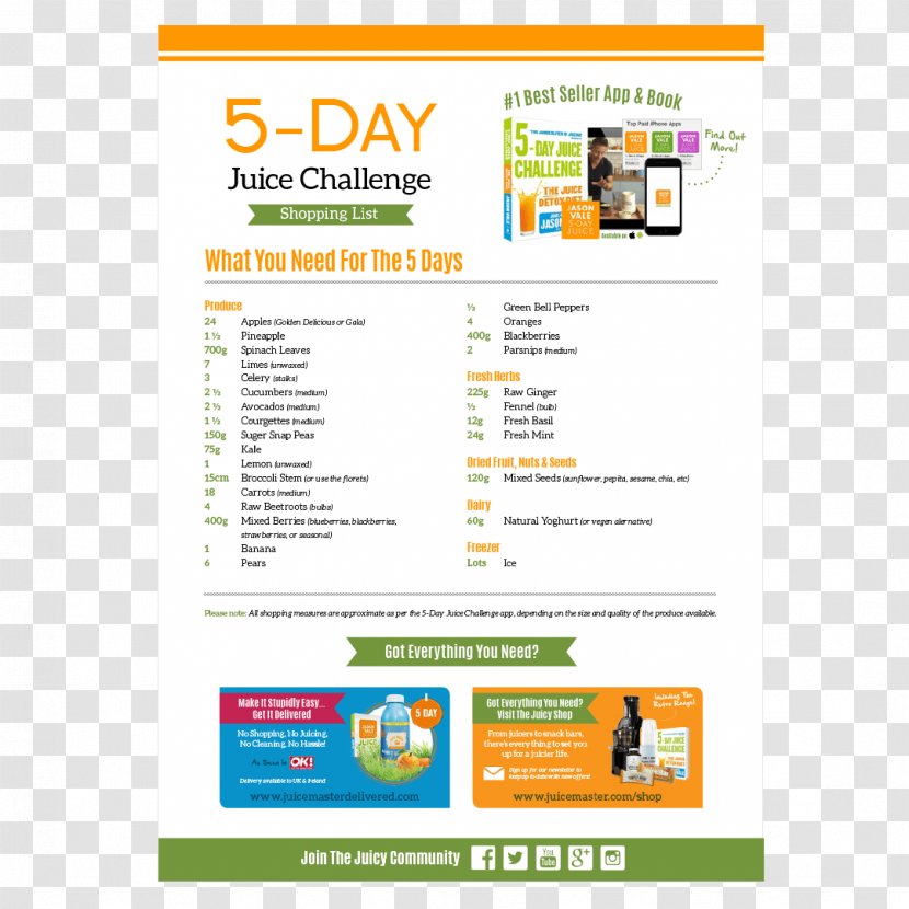 5lbs In 5 Days: The Juice Detox Diet 5-Day Challenge 7-Day - Brand Transparent PNG