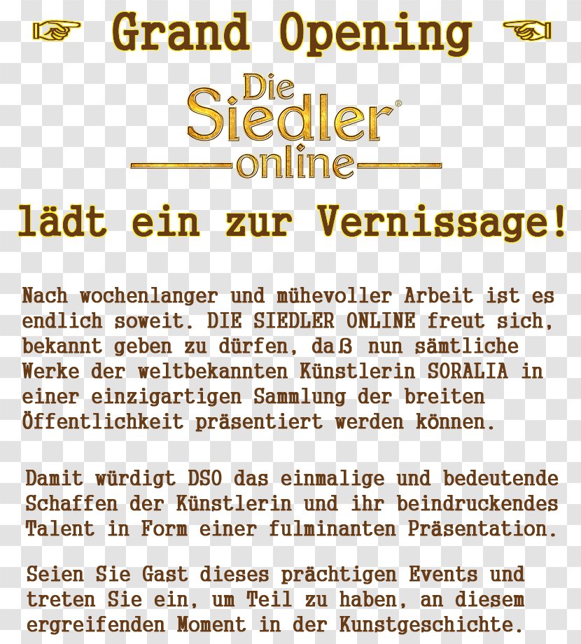 The Settlers Online Document Text Ratusz Area M - Airsoft KoblenzGrand Opening Exhibition Transparent PNG