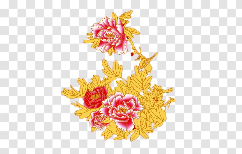 Chinese New Year Fu Papercutting Gold - Flora - Phnom Penh Peony Transparent PNG