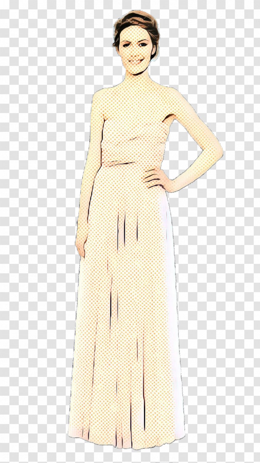 Clothing Dress Fashion Model Gown Shoulder - Beige - Standing Yellow Transparent PNG
