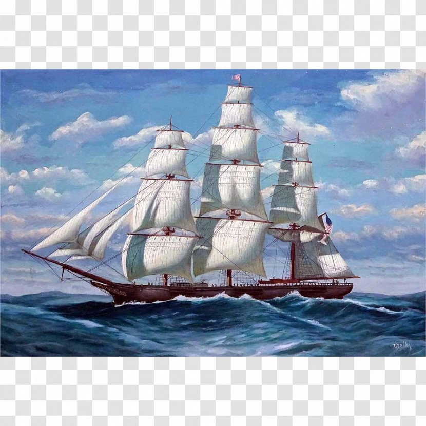 Sail Brigantine Clipper Windjammer Ship Of The Line - Painting Transparent PNG