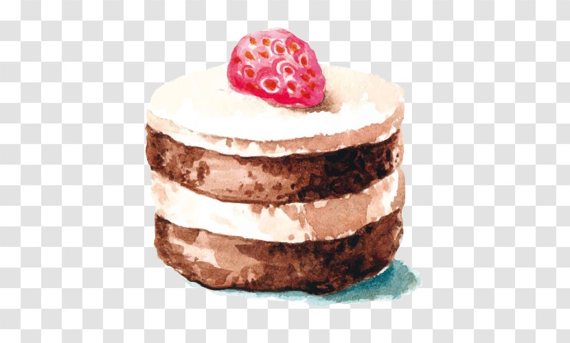 Watercolor Painting Strawberry Cake Drawing Illustration - Torte - Chocolate Picture Transparent PNG