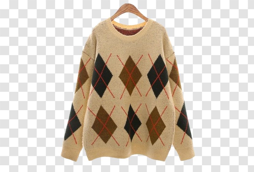 Tartan Sleeve Neck Wool - Beige - Argyle Pattern Transparent PNG