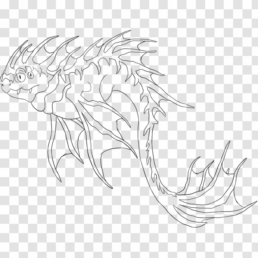 Line Art White Character Sketch - Monochrome Photography - Dragon Fish Transparent PNG