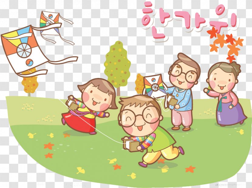 Child Cartoon Kite Illustration - Painting - Family Outing Transparent PNG