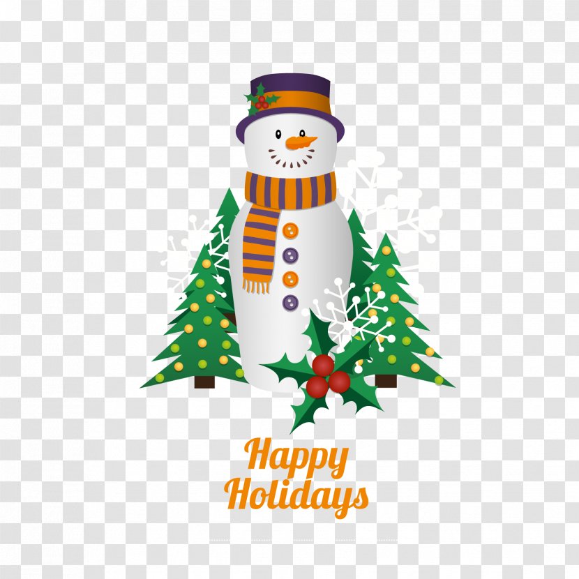 Christmas Ornament Banner Template - Cartoon Snowman Vector Transparent PNG