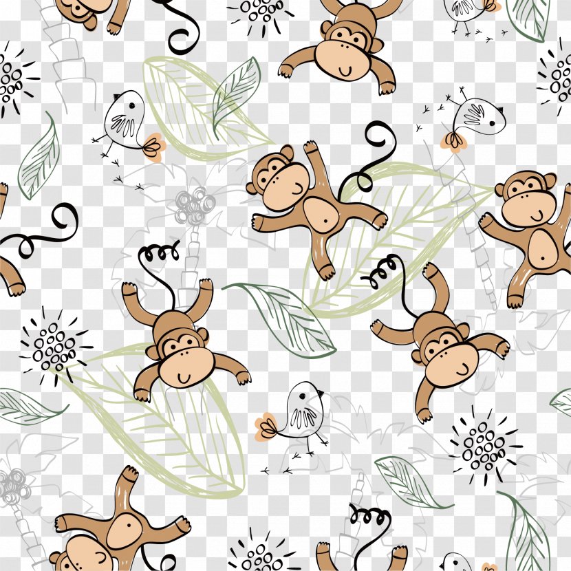 Drawing Royalty-free Illustration - Tail - Vector Hand-painted Cute Monkey Transparent PNG