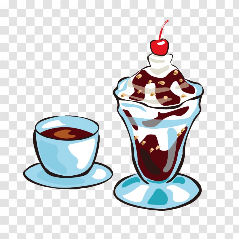 Ice Cream Coffee Sundae Fudge - Hand-painted Blue Transparent PNG