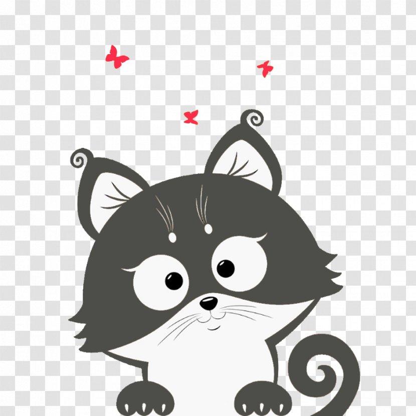 Cat Kitten Cuteness Illustration - Black And White - Cute Cartoon Transparent PNG
