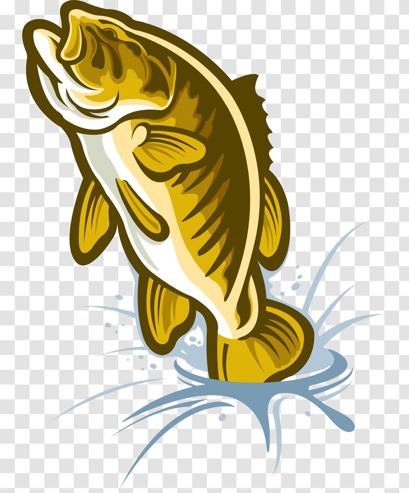 Cartoon Largemouth Bass Illustration - Drawing - Yellow Fish Leaping From The Water Transparent PNG