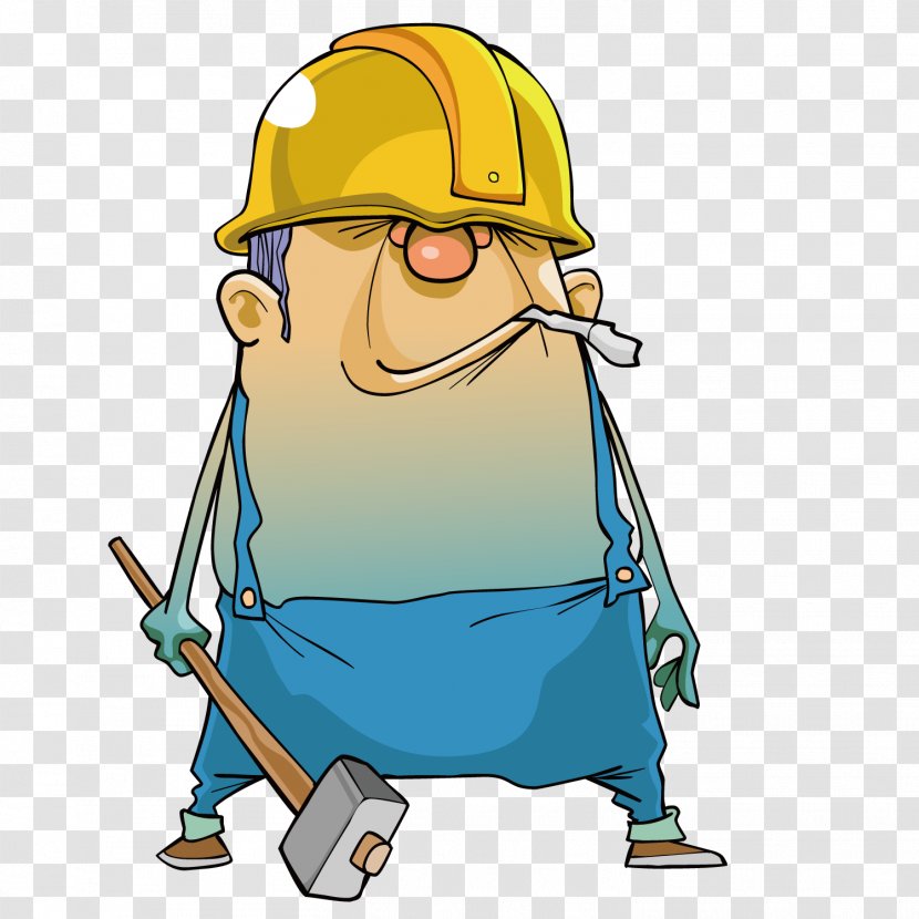 Construction Worker Laborer - Cartoon - A Man With Hammer Transparent PNG