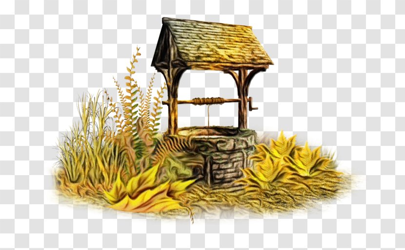 Watercolor Garden - Well - Roof Grass Transparent PNG