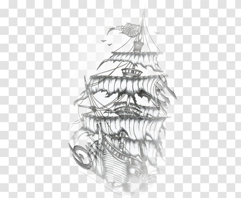 Old School (tattoo) Drawing Boat Piracy - Sailing Ship - Tatoo Transparent PNG