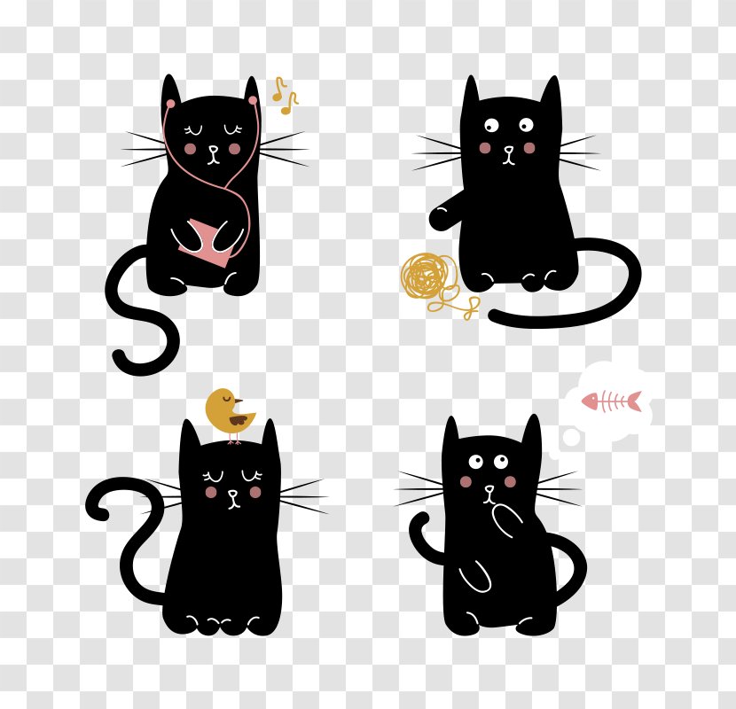 Black Cat Kitten Cuteness - Drawing - Kitten,animal,Cartoon Transparent PNG