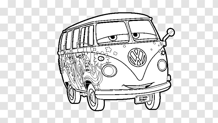 Fillmore Car Lightning McQueen Volkswagen Type 2 Coloring Book - Black And White Transparent PNG