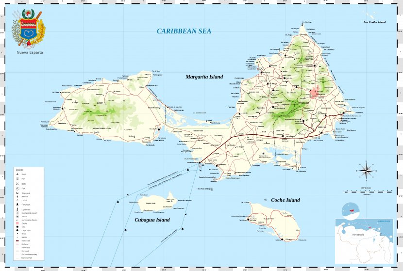Margarita Island Coche Caribbean Map - Land Lot Transparent PNG