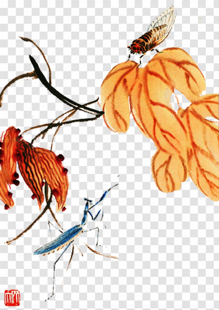 Chinese Painting Mural Bird-and-flower - Birdandflower - Qi Baishi Autumn Cicadas Transparent PNG