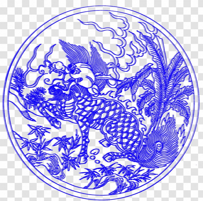 Blue And White Pottery Circle Qilin Clip Art - Area - Unicorn Transparent PNG
