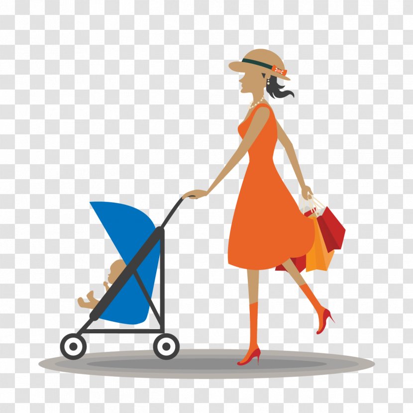 Drawing Infant - Human Behavior - Vector Woman Pushing A Stroller Transparent PNG