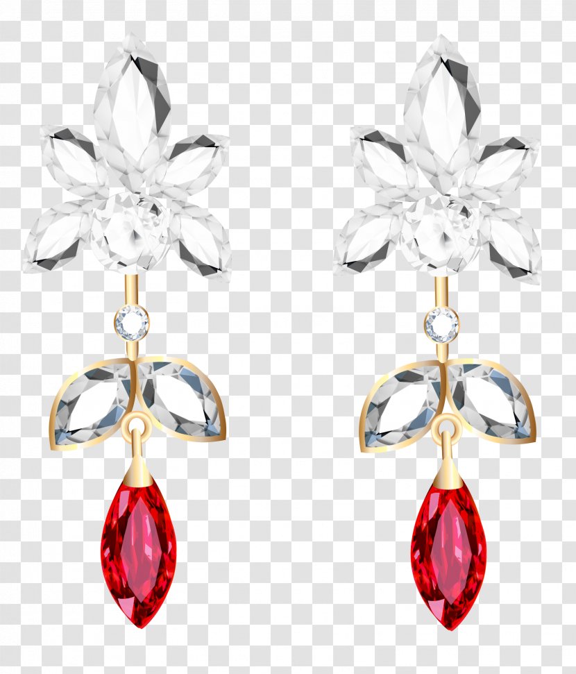 Earring Jewellery Necklace Clip Art - Body Jewelry - Transparent Diamond And Ruby Earrings Clipart Transparent PNG