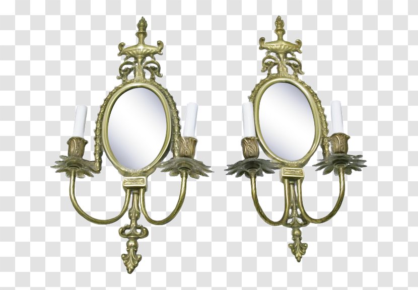 Brass Sconce Mirror Hollywood Regency Table - Electric Light - Candle Holder Interior Design Transparent PNG