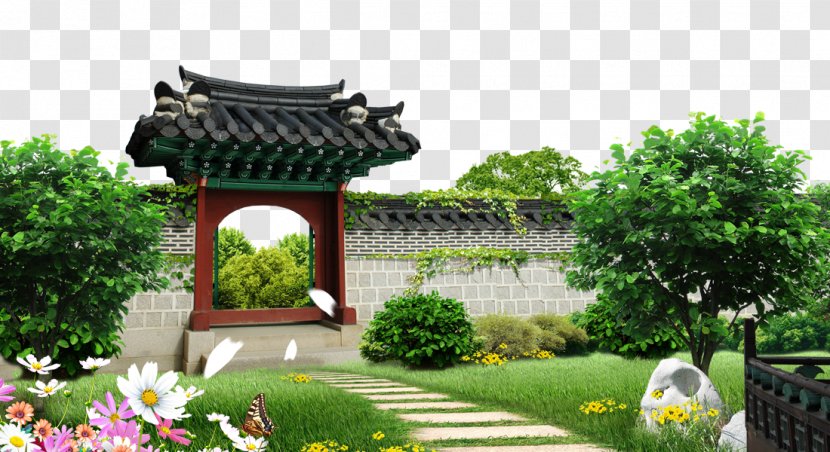 South Korea Hanbok Map Download - Structure - Fresh Garden Background Material Transparent PNG