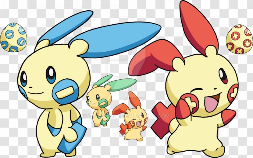 Plusle Minun Pikachu Pokémon Art - Easter Transparent PNG