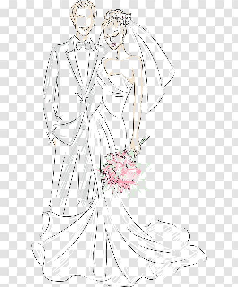 Character Cartoon Clip Art - Silhouette - Vector Hand-painted Bride And Groom Transparent PNG