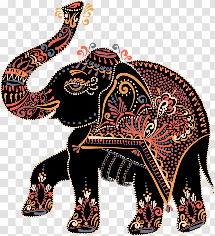 Elephant Painting Folk Art Illustration - Color Pattern Vector Transparent PNG