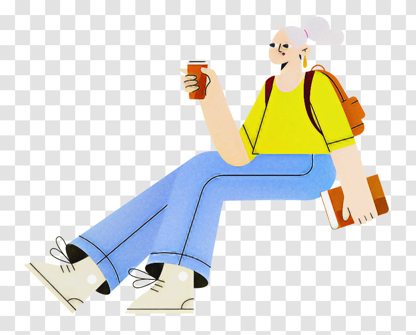 Cartoon Angle Yellow Sitting Line Transparent PNG