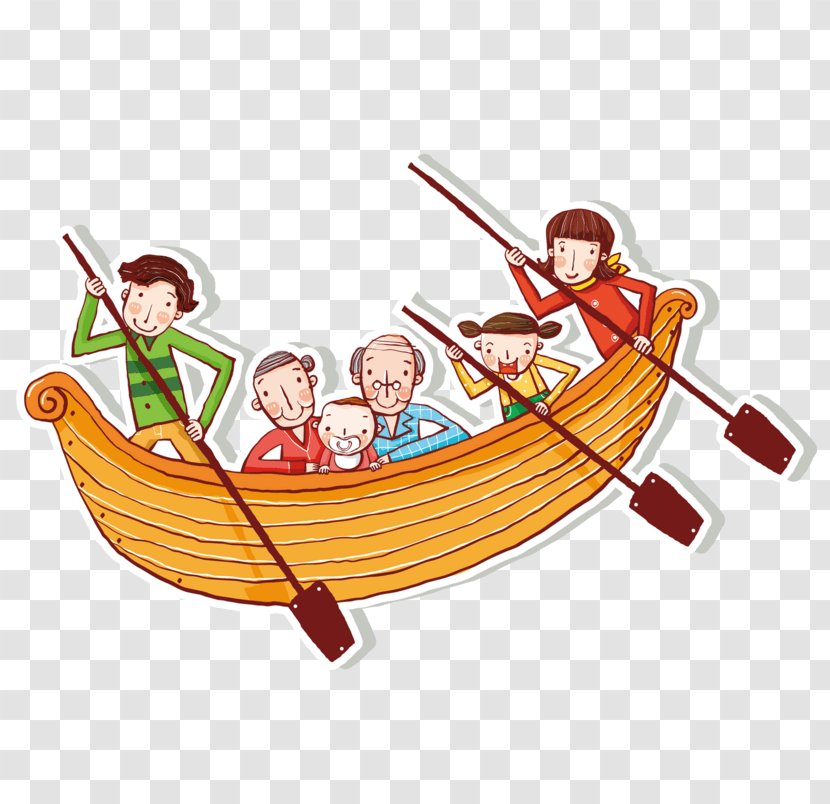 Rowing Boat Cartoon Clip Art Drawing - Recreation - Boating Design Element Transparent PNG