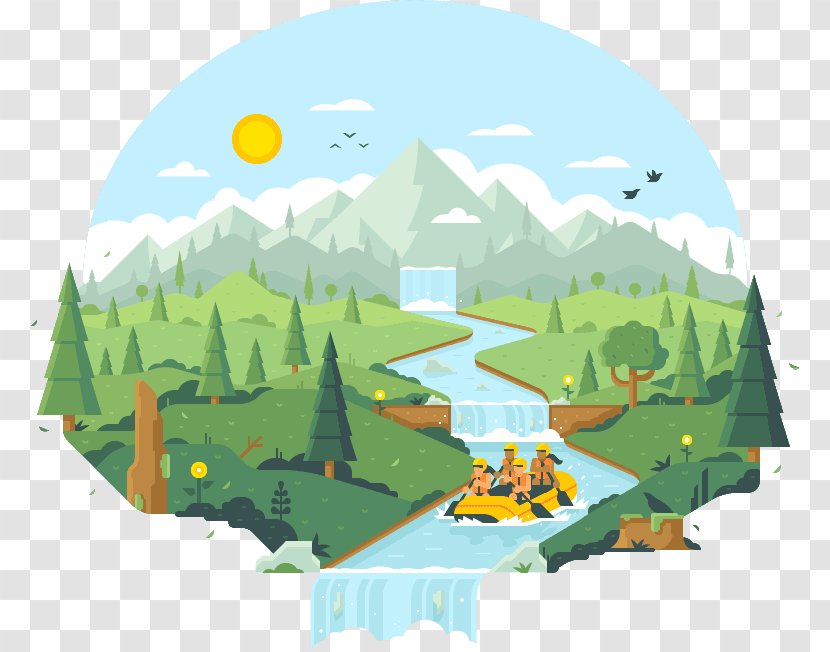 Rafting Whitewater River Art - Cartoon - Silhouette Transparent PNG