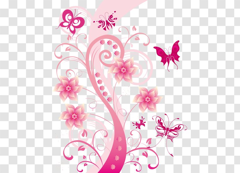 Pink Flower Illustration - Invertebrate - Hand-painted Dynamic Dream Butterfly Pattern Picture Transparent PNG