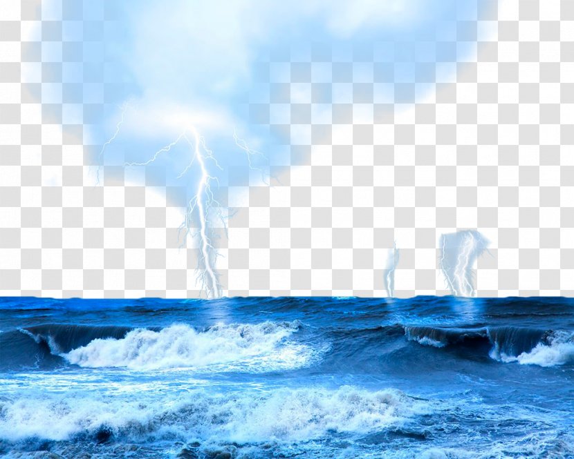 Thunderstorm Cloud Lightning Sea - Water Resources - Blue Sky On The Transparent PNG