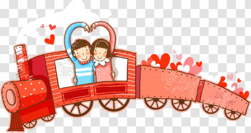 Train Cartoon Couple Illustration - Vector Transparent PNG